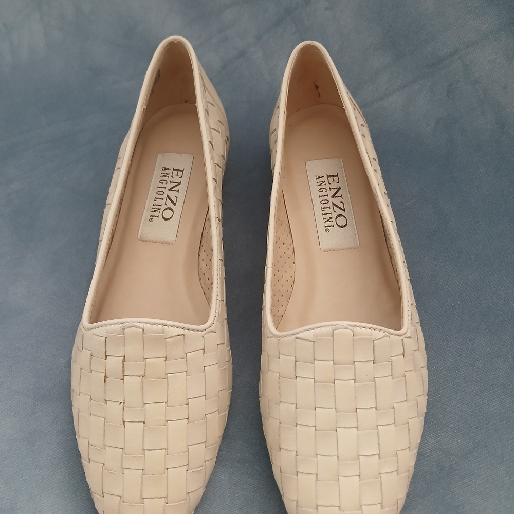 Enzo Angiolini Women's Ivory Leather Woven Loafers